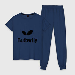 Пижама хлопковая женская Butterfly Logo, цвет: тёмно-синий