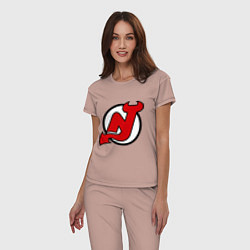 Пижама хлопковая женская New Jersey Devils, цвет: пыльно-розовый — фото 2