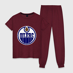 Пижама хлопковая женская Edmonton Oilers цвета меланж-бордовый — фото 1