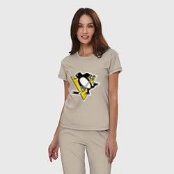 Пижама хлопковая женская Pittsburgh Penguins: Malkin 71, цвет: миндальный — фото 2