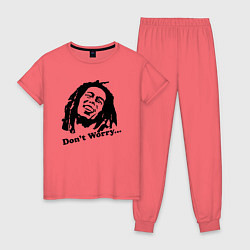 Пижама хлопковая женская Bob Marley: Don't worry, цвет: коралловый