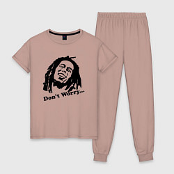 Пижама хлопковая женская Bob Marley: Don't worry, цвет: пыльно-розовый