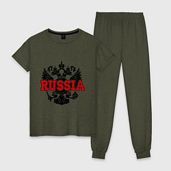 Пижама хлопковая женская Russia Coat, цвет: меланж-хаки