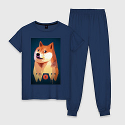 Пижама хлопковая женская Wow Doge, цвет: тёмно-синий