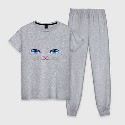 Пижама хлопковая женская Кошачьи глаза, цвет: меланж