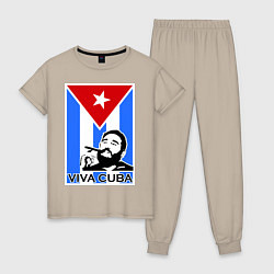 Пижама хлопковая женская Fidel: Viva, Cuba!, цвет: миндальный