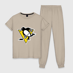 Пижама хлопковая женская Pittsburgh Penguins, цвет: миндальный