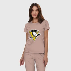Пижама хлопковая женская Pittsburgh Penguins, цвет: пыльно-розовый — фото 2