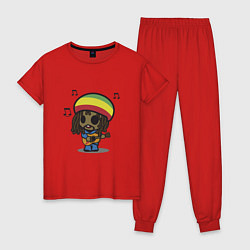 Пижама хлопковая женская Маленький Боб Марли, цвет: красный