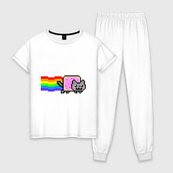 Пижама хлопковая женская Nyan Cat, цвет: белый