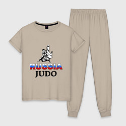 Пижама хлопковая женская Russia judo, цвет: миндальный