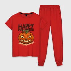 Пижама хлопковая женская Happy halloween, цвет: красный