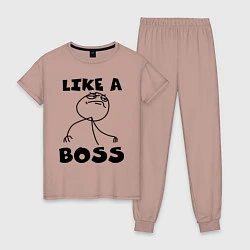 Пижама хлопковая женская Like a boss, цвет: пыльно-розовый