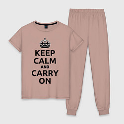 Пижама хлопковая женская Keep Calm & Carry On, цвет: пыльно-розовый