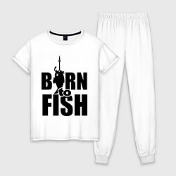 Пижама хлопковая женская Born to fish, цвет: белый
