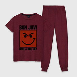 Пижама хлопковая женская Bon Jovi: Have a nice day, цвет: меланж-бордовый