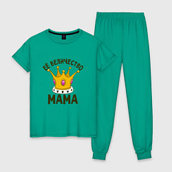 Пижама хлопковая женская Её величество мама цвета зеленый — фото 1