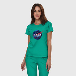 Пижама хлопковая женская NASA: Cosmic Logo цвета зеленый — фото 2