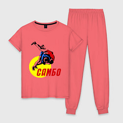 Пижама хлопковая женская Спортивное самбо, цвет: коралловый
