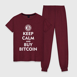 Пижама хлопковая женская Keep Calm & Buy Bitcoin, цвет: меланж-бордовый