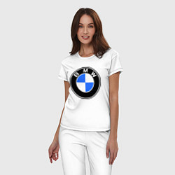 Пижама хлопковая женская Logo BMW, цвет: белый — фото 2