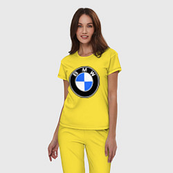 Пижама хлопковая женская Logo BMW, цвет: желтый — фото 2