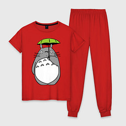 Пижама хлопковая женская Totoro с зонтом, цвет: красный
