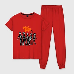 Пижама хлопковая женская Misfits Skeletons, цвет: красный