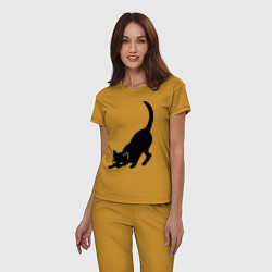 Пижама хлопковая женская ЧернаяБелая кошечка, цвет: горчичный — фото 2