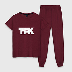 Пижама хлопковая женская TFK: White Logo, цвет: меланж-бордовый