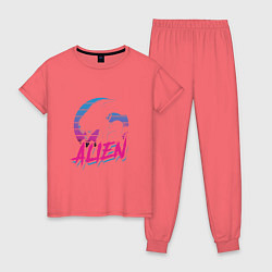 Пижама хлопковая женская Alien: Retro Style, цвет: коралловый