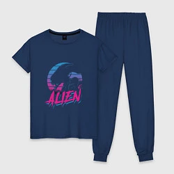 Пижама хлопковая женская Alien: Retro Style, цвет: тёмно-синий