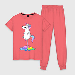 Пижама хлопковая женская Взлет единорога цвета коралловый — фото 1