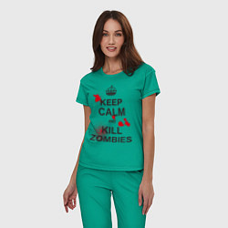 Пижама хлопковая женская Keep Calm & Kill Zombies цвета зеленый — фото 2
