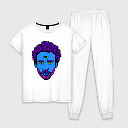 Пижама хлопковая женская Childish Gambino синяя голова, цвет: белый