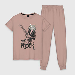 Пижама хлопковая женская Tiger: born to rock, цвет: пыльно-розовый