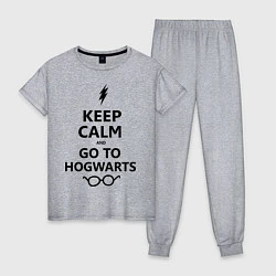 Пижама хлопковая женская Keep Calm & Go To Hogwarts, цвет: меланж