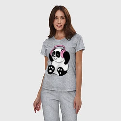 Пижама хлопковая женская Panda in headphones панда в наушниках, цвет: меланж — фото 2