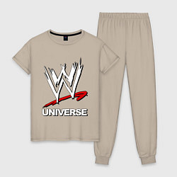 Пижама хлопковая женская WWE universe, цвет: миндальный