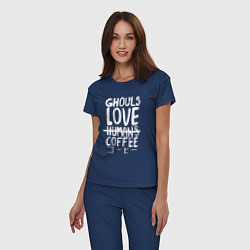 Пижама хлопковая женская Ghouls Love Coffee, цвет: тёмно-синий — фото 2