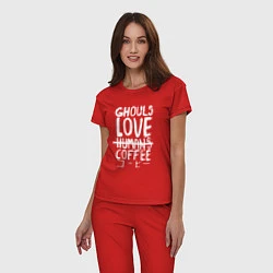 Пижама хлопковая женская Ghouls Love Coffee, цвет: красный — фото 2