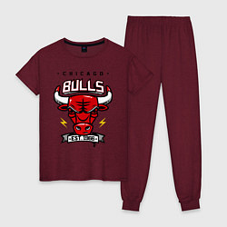Пижама хлопковая женская Chicago Bulls est. 1966, цвет: меланж-бордовый