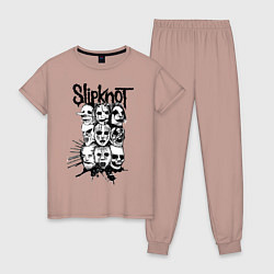 Пижама хлопковая женская Slipknot Faces, цвет: пыльно-розовый