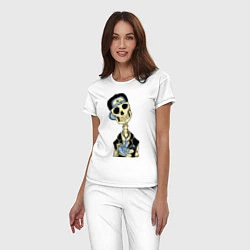 Пижама хлопковая женская Скелет в кепке, цвет: белый — фото 2