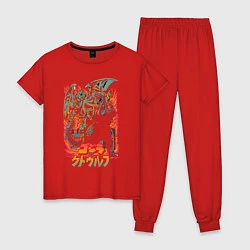 Пижама хлопковая женская Godzilla: Hell Flame, цвет: красный