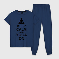 Пижама хлопковая женская Keep Calm & Yoga On, цвет: тёмно-синий