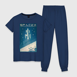 Пижама хлопковая женская SpaceX: Space Ship, цвет: тёмно-синий