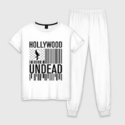 Пижама хлопковая женская Hollywood Undead: flag, цвет: белый