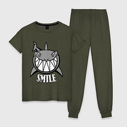 Пижама хлопковая женская Shark Smile, цвет: меланж-хаки