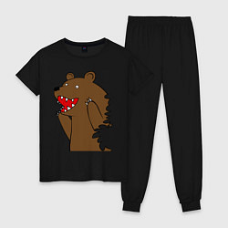 Пижама хлопковая женская Медведь цензурный, цвет: черный